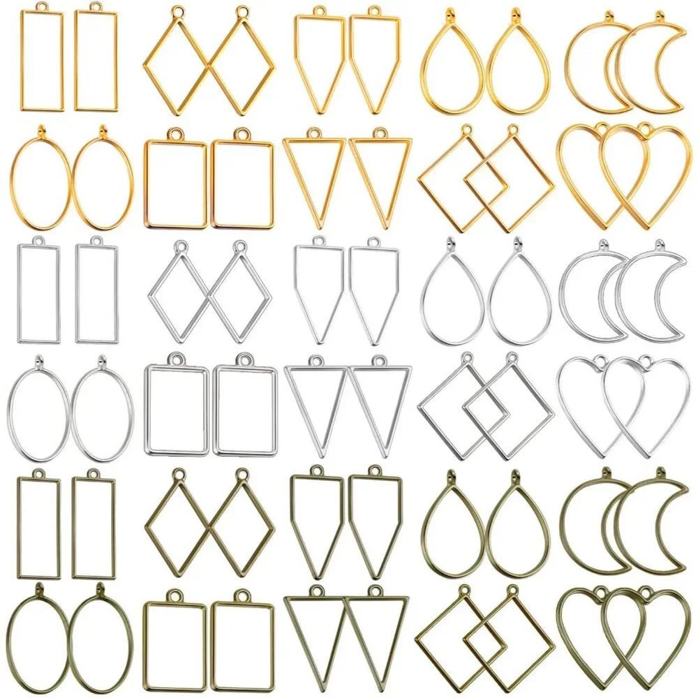 60Pcs Hollow Frame Pendants - Resin Craft Bezels Jewelry Molds for Necklaces and